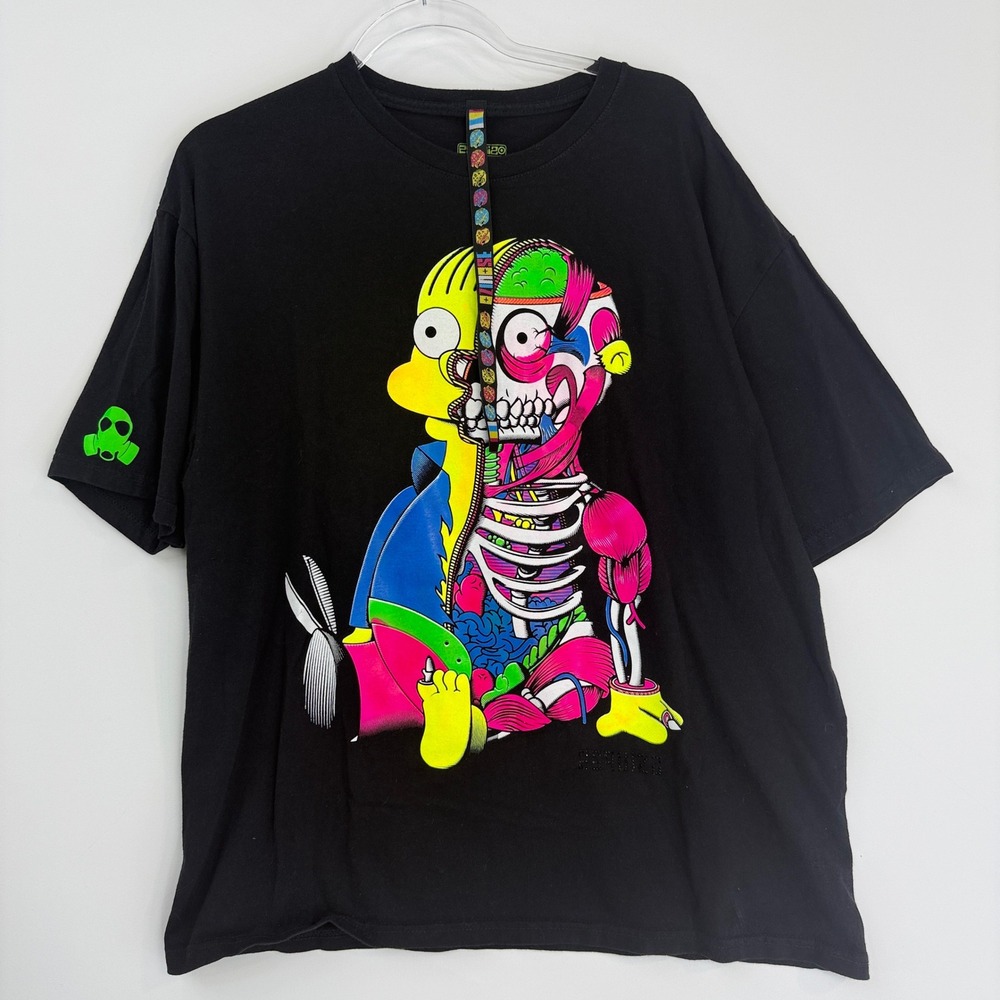Esquizo Graphic T-Shirt Mens XL Black Neon Anatomical Cartoon Beaded Logo